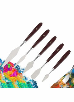 Excefore Paint Mixing Scraper, 5 pcs Stainless Steel Spatula Set Oil Paint Palette Knife Shovels Painting Mixing Tool with Wooden Handle Art Supplies Professional Tools  - Image 1