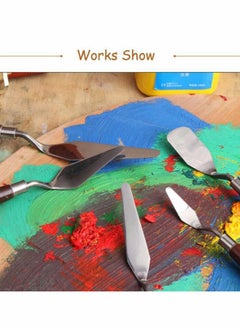 Excefore Paint Mixing Scraper, 5 pcs Stainless Steel Spatula Set Oil Paint Palette Knife Shovels Painting Mixing Tool with Wooden Handle Art Supplies Professional Tools  - Image 4