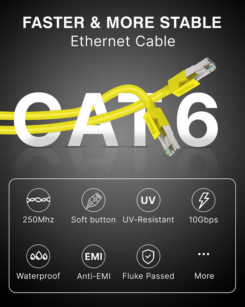 FEDUS Cat6 Ethernet Cable, 25 Meter High Speed 550MHZ/ 10 Gigabit Speed UTP LAN Cable, Network Internet Cable RJ45 Cable LAN Wire, Patch Computer Cord Gigabit Category 6 Wires for Modem, Router Yellow - Image 3