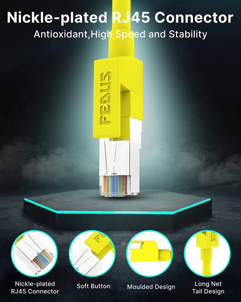 FEDUS Cat6 Ethernet Cable, 25 Meter High Speed 550MHZ/ 10 Gigabit Speed UTP LAN Cable, Network Internet Cable RJ45 Cable LAN Wire, Patch Computer Cord Gigabit Category 6 Wires for Modem, Router Yellow - Image 5