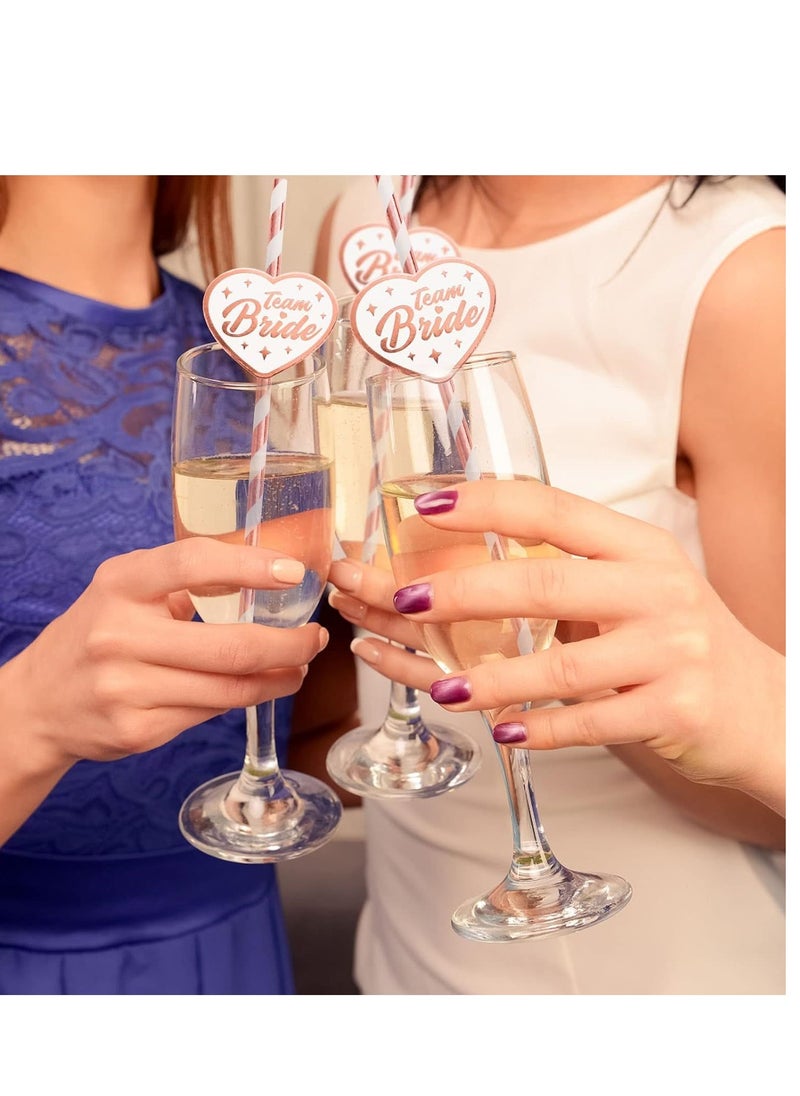 SYOSI - 50 Party Straws Team Bride Straws, Rose Gold Hen Party Paper Straws Team Bride Drinking Straws Bridal Shower Paper Straws Hen Do Accessories for Wedding Bachelorette Hen Party Accessories - Image 1