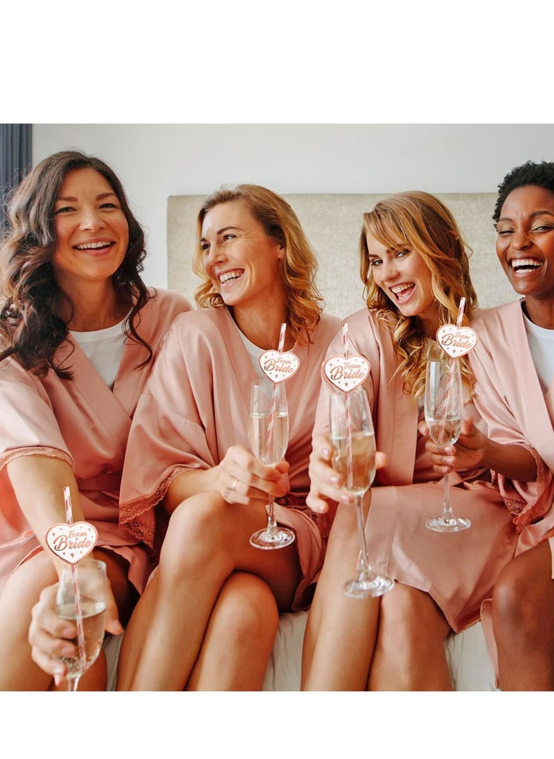 SYOSI - 50 Party Straws Team Bride Straws, Rose Gold Hen Party Paper Straws Team Bride Drinking Straws Bridal Shower Paper Straws Hen Do Accessories for Wedding Bachelorette Hen Party Accessories - Image 1