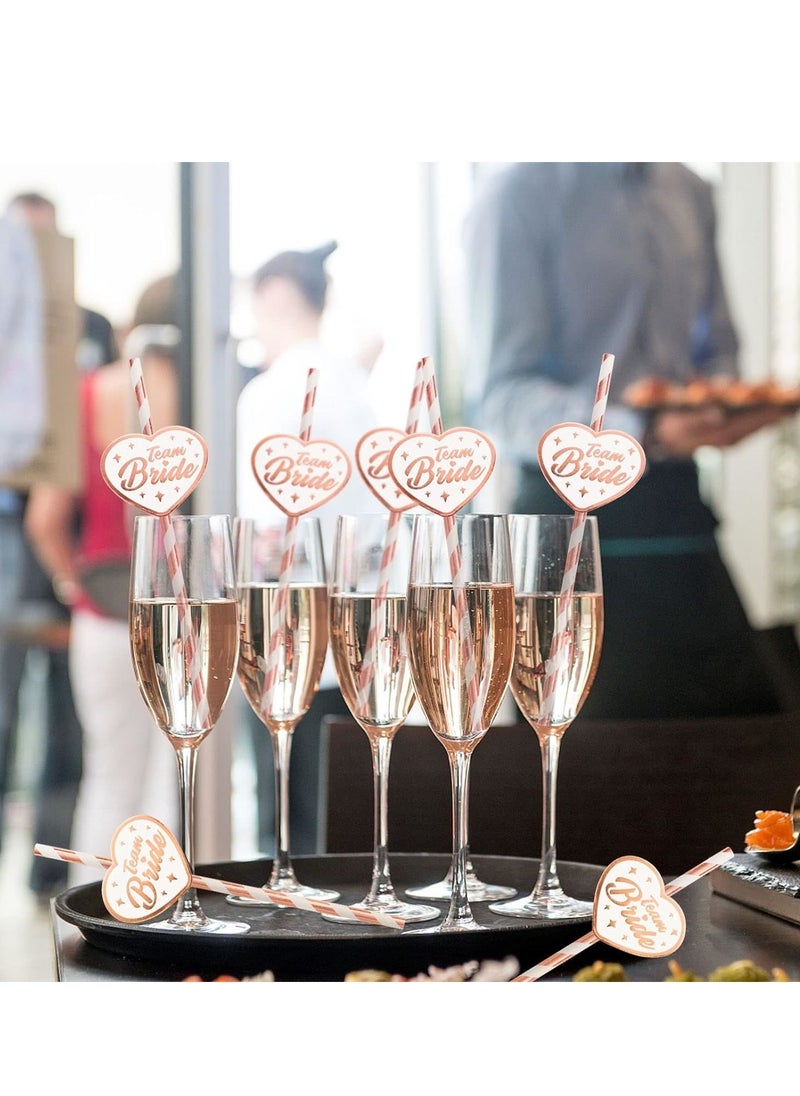 SYOSI - 50 Party Straws Team Bride Straws, Rose Gold Hen Party Paper Straws Team Bride Drinking Straws Bridal Shower Paper Straws Hen Do Accessories for Wedding Bachelorette Hen Party Accessories - Image 1