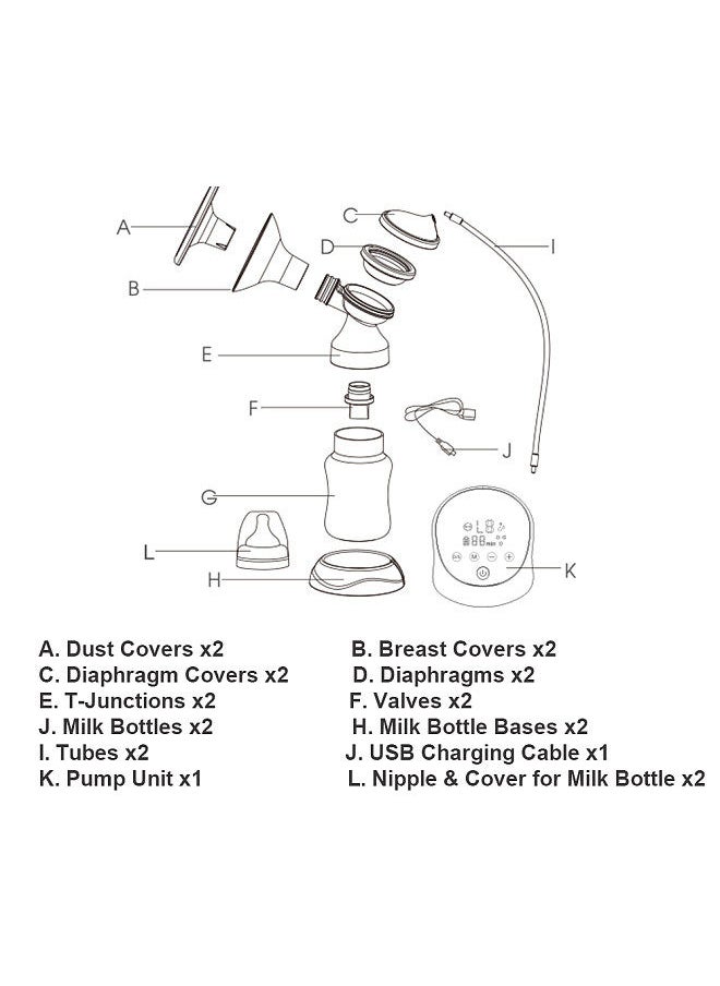 Generic - Double Electric Breast Pump Hands Free Breast Pump for Breastfeeding 2 Modes & Adjustable Levels Low Noise Anti-Backflow Built-in Battery with 2pcs 150ml Milk Bottles - Image 1