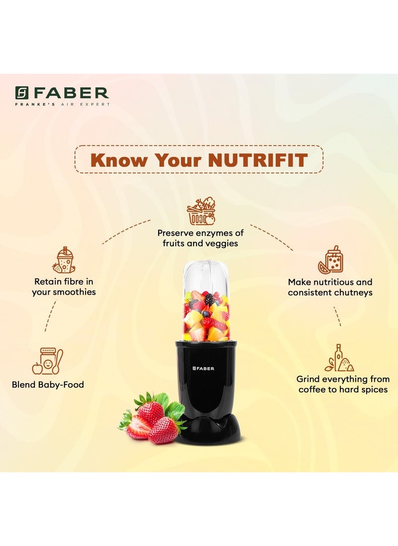 Faber Faber Sportz Blender FSB 2-in-1 Nutrifit Nero|Mixer Grinder Blender|400W|100% Copper Motor|Detachable SS Blade|2 PC Jar 500ML & 300ML|Wet & Dry Grinding|Nutri Blender Smoothie|2 Year Warranty by Faber  - Image 3