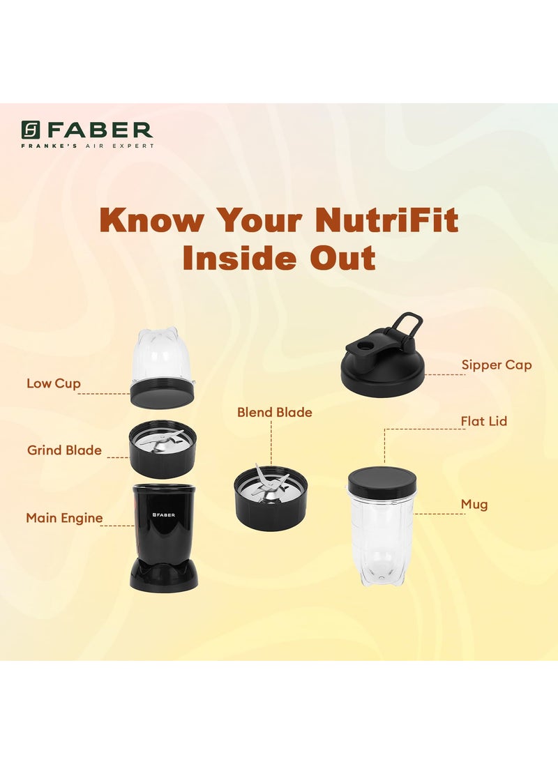 Faber Faber Sportz Blender FSB 2-in-1 Nutrifit Nero|Mixer Grinder Blender|400W|100% Copper Motor|Detachable SS Blade|2 PC Jar 500ML & 300ML|Wet & Dry Grinding|Nutri Blender Smoothie|2 Year Warranty by Faber  - Image 5