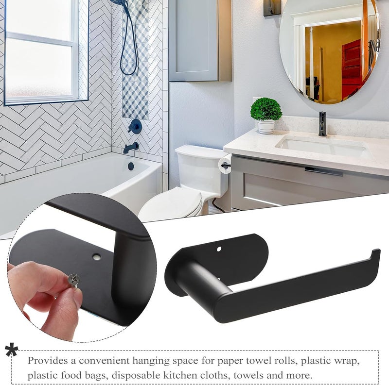 Multipurpose 304 Stainless Steel Toilet Paper Holder, No-Drill Bathroom Roll Paper Shelf, Black Adhesive Toilet Supplies Rack for Wall-Mounted Storage - Image 3