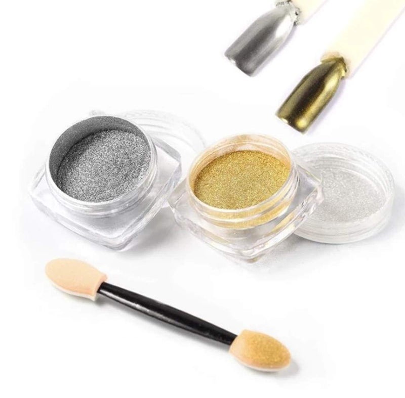Yinikiz Yinikiz Nail Art Chrome Powder Nail Gel Glitter Manicure Combo Silver and Gold 10 gram each  - Image 1