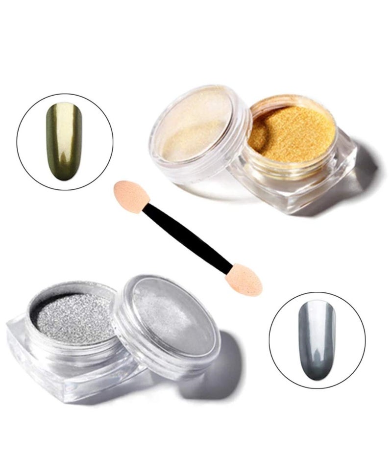 Yinikiz Yinikiz Nail Art Chrome Powder Nail Gel Glitter Manicure Combo Silver and Gold 10 gram each  - Image 4