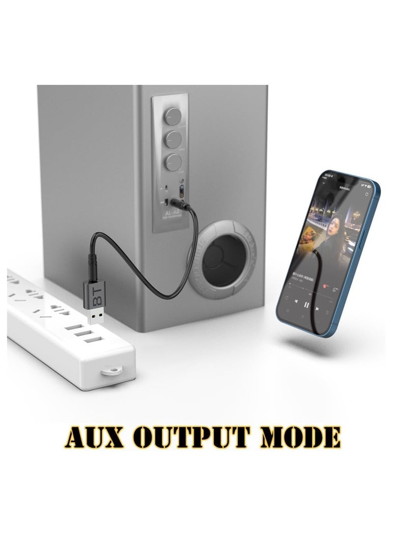 يو إس بي محول استقبال البلوتوث، 2 في 1 يو إس بي بلوتوث 5.00، محول الموسيقى اللاسلكي للسيارة استريو/النظام المنزلي، مكبرات الصوت المحمولة، بما في ذلك كابل 3.5 ملم - Image 4