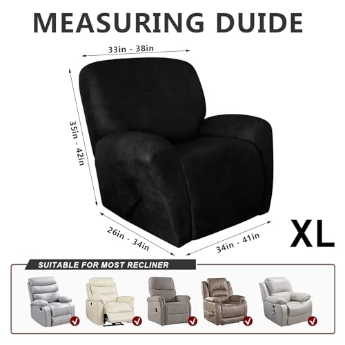 molasofa Leather Like Oversized Recliner Chair Covers, Extra Large Big Man 4 Pieces Lazy Boy Recliner Cover for Wide Recliner Chair for Pets Kids Washable(X-Large, Black) - Image 2