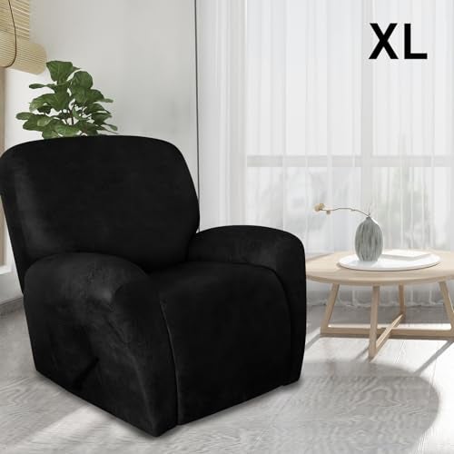 molasofa Leather Like Oversized Recliner Chair Covers, Extra Large Big Man 4 Pieces Lazy Boy Recliner Cover for Wide Recliner Chair for Pets Kids Washable(X-Large, Black) - Image 3
