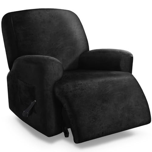 molasofa Leather Like Oversized Recliner Chair Covers, Extra Large Big Man 4 Pieces Lazy Boy Recliner Cover for Wide Recliner Chair for Pets Kids Washable(X-Large, Black) - Image 1