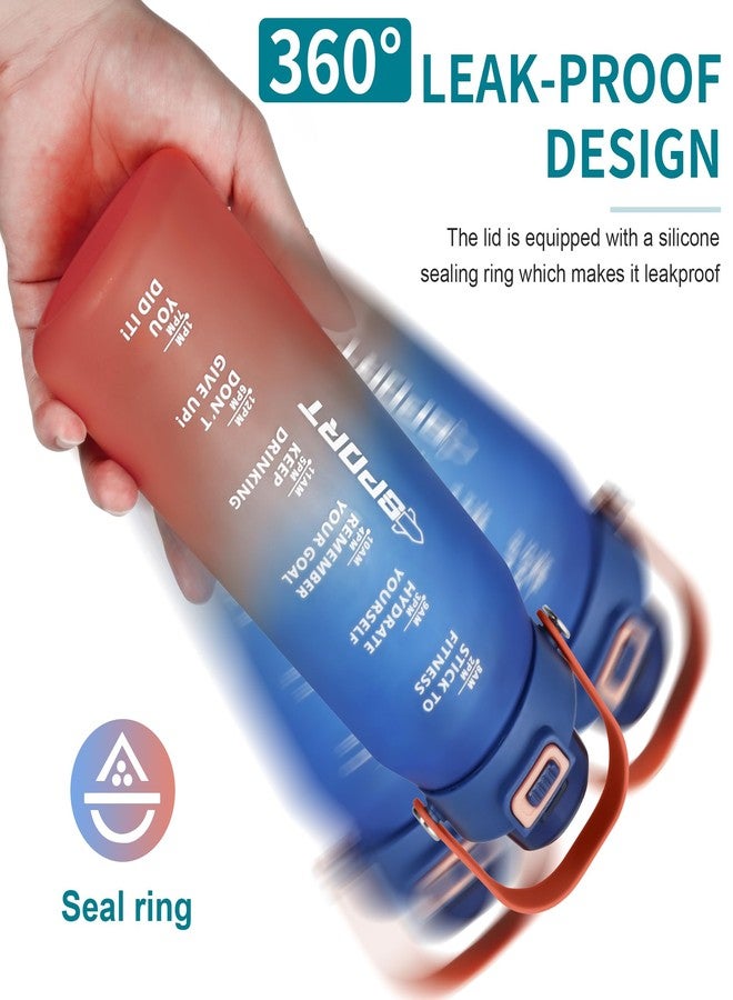 Gulex Motivational Water Bottle 32oz with Time Marker- Leakproof & BPA Free Sports Water Bottle with Straw & Carry Strap for Gym, Travel and Outdoor Sports (Blue/Orange Gradient) - Image 5