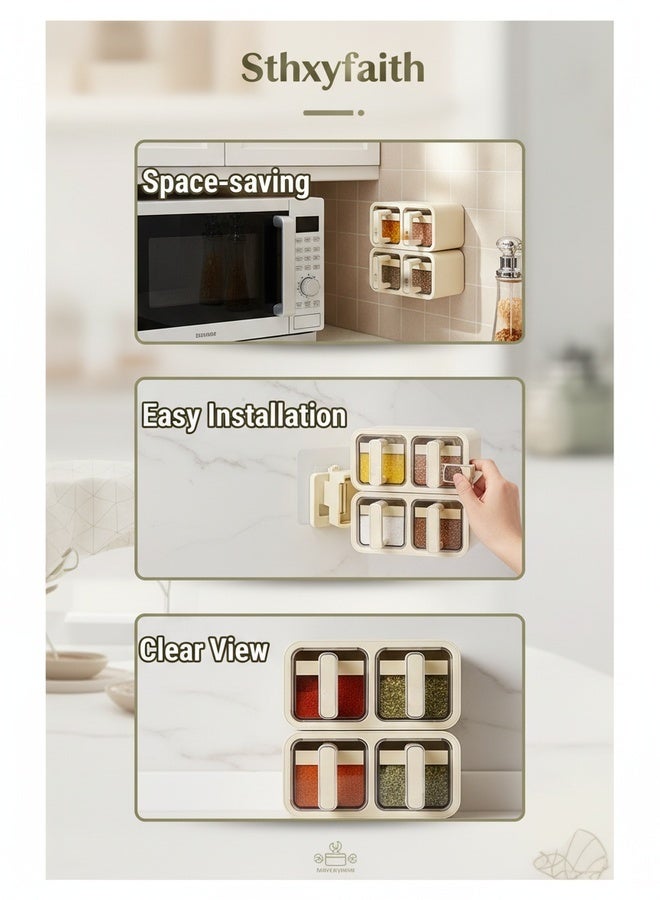 Sthxyfaith Seasoning Box wall Mounted Kitchen Salt MSG Seasoning Storage Box Household High-end Wall Mounted Seasoning Jar Set - Image 2