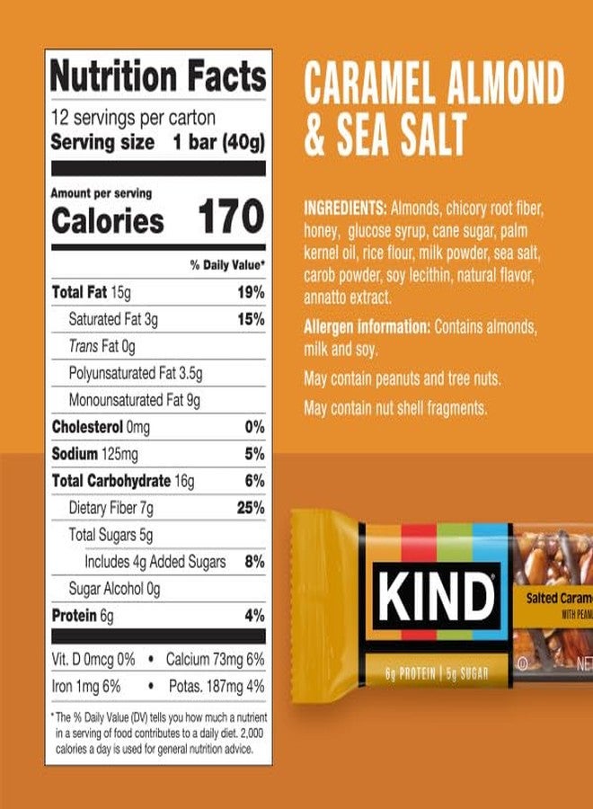 KIND Healthy Snack Bar, Caramel Almond & Sea Salt, 5g Sugar | 6g Protein, Gluten Free Bars, 1.4 OZ, (60 Bars) - Image 2