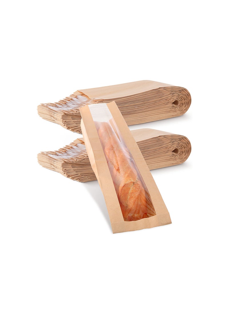 SYOSI Paper Bread Bag, 100PCS Homemade Bread Bags with Window, Baguette Bag for Bread, Brown Kraft Loaf Storage Sacks, Long French Bread Bags, Bread Biscuits Packaging (4.5 x 2 x 24 Inch)  - Image 1