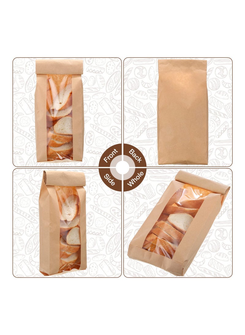 SYOSI Paper Bread Bag, 100PCS Homemade Bread Bags with Window, Baguette Bag for Bread, Brown Kraft Loaf Storage Sacks, Long French Bread Bags, Bread Biscuits Packaging (4.5 x 2 x 24 Inch)  - Image 2