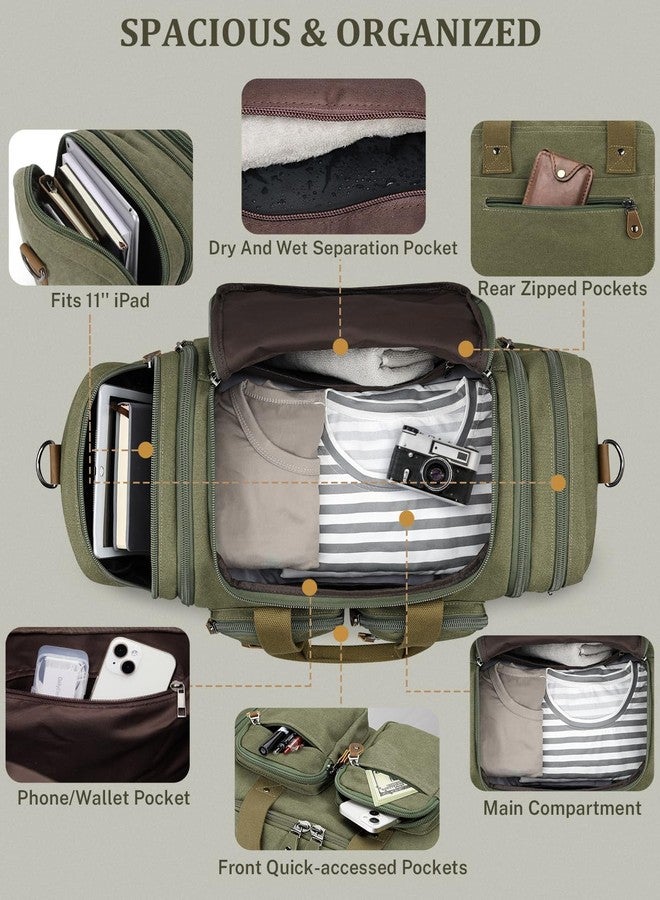 Gonex Canvas Duffle Bag for Travel, Expandable Water Resistant 50L Carry on Duffel Overnight Weekender Gym Bag with Wet Dry Separation Pocket & Suitcase Handle Sleeve, Army Green - Image 5