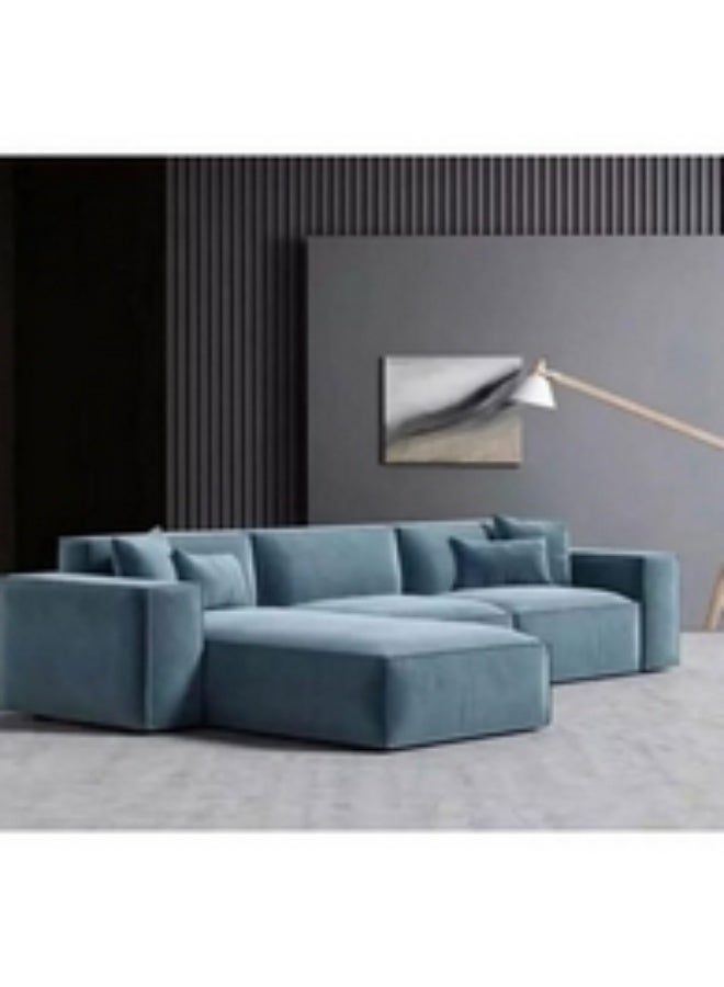 Homzmart Swedish Wood  and Velvet L-Shape Sofa -Blue - Image 3