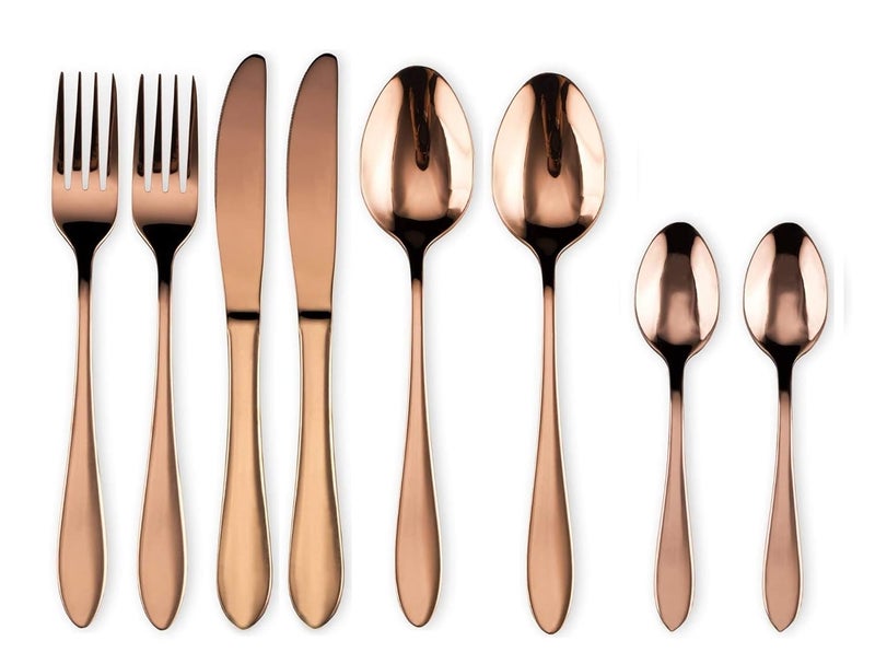 SEMITO Silverware Flatware Cultery Set Stainless Steel Tableware Eating Utensil Rose Gold Mirror Finish for Home Office Party Camping Knife Fork Spoon Pack of 8 - Image 1