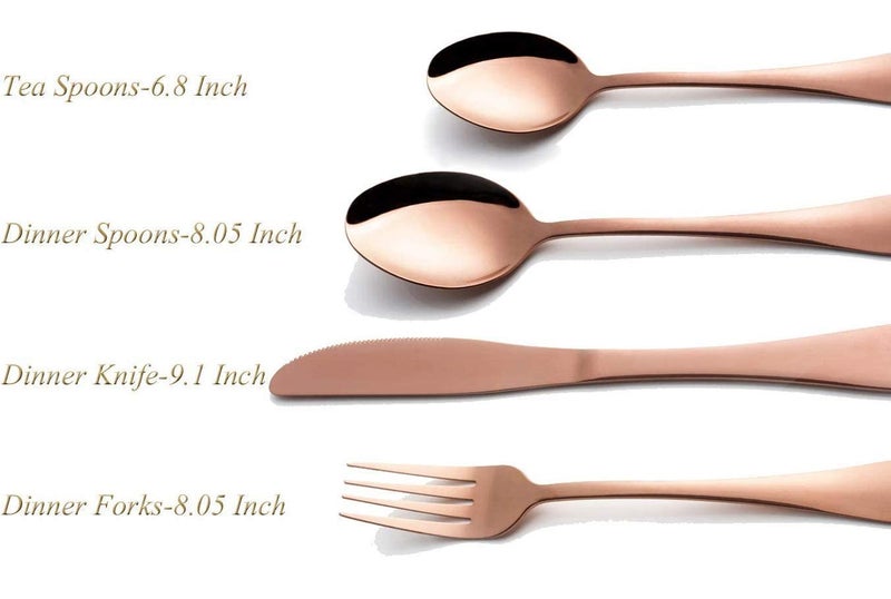 SEMITO Silverware Flatware Cultery Set Stainless Steel Tableware Eating Utensil Rose Gold Mirror Finish for Home Office Party Camping Knife Fork Spoon Pack of 8 - Image 5
