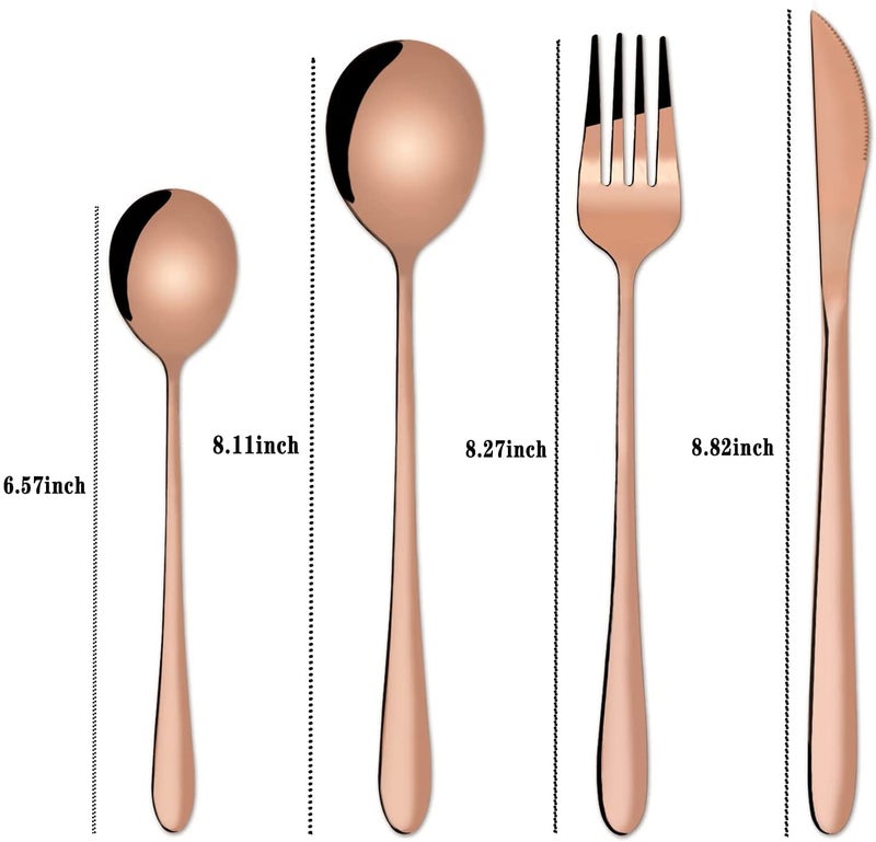 SEMITO Silverware Flatware Cultery Set Stainless Steel Tableware Eating Utensil Rose Gold Mirror Finish for Home Office Party Camping Knife Fork Spoon Pack of 8 - Image 4