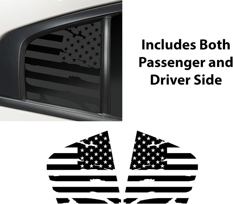Bogar Tech Designs - PRECUT Quarter Window American Flag Vinyl Decal Compatible with Dodge Charger 2011-2023, Distressed Matte Black - Image 4