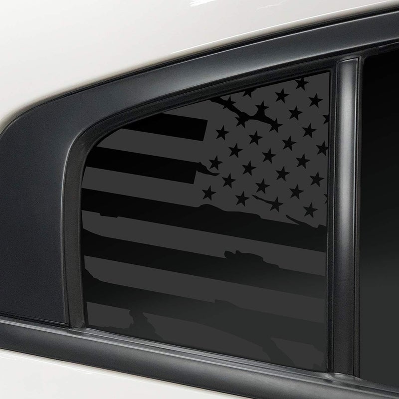 Bogar Tech Designs - PRECUT Quarter Window American Flag Vinyl Decal Compatible with Dodge Charger 2011-2023, Distressed Matte Black - Image 1