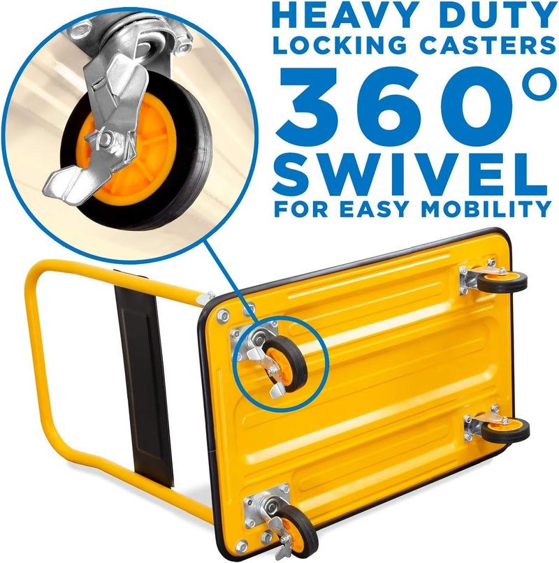 MOUNT-IT! Platform Truck – Folding Hand Truck with 660lb Capacity, Push Cart Dolly with Swivel Wheels, Foldable Flatbed Design, Durable Dolly Cart with Wheels – Compact Cart for Easy Transport(Yellow) - Image 5
