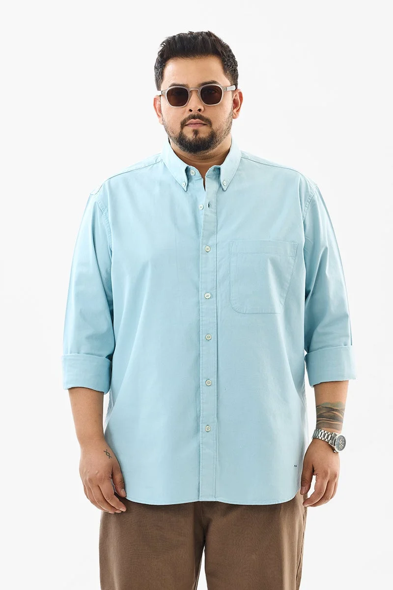 SNITCH Regular Fit Cotton Light Blue Plus Size Shirt