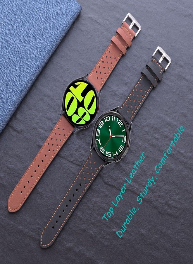 Snowoxen أشرطة ساعة Snowoxen Galaxy Watch 6 حزمة 2، متوافقة مع ساعة سامسونج جالاكسي ووتش 6 كلاسيك 47 مم 43 مم / ساعة جالاكسي ووتش 6 40 مم 44 مم، حزام جلد طبيعي 20 مم للإصدار السريع للنساء والرجال (أسود + بني)، كبير جداً - Image 2