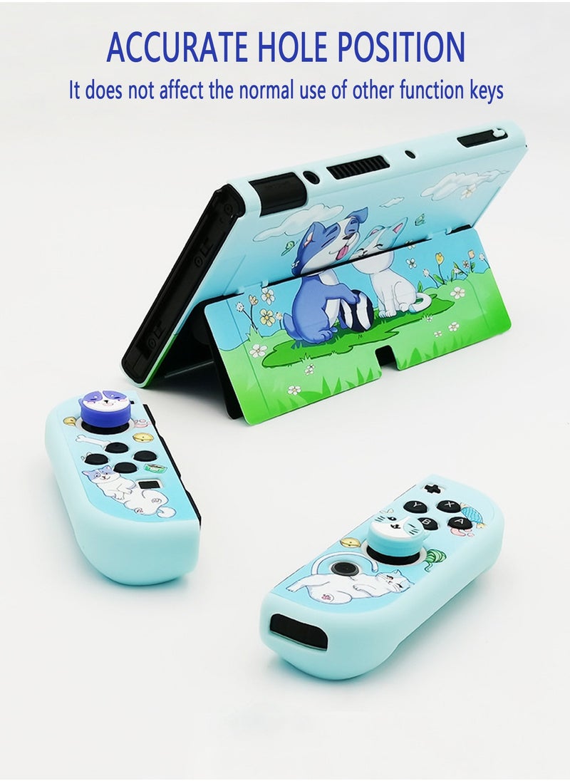 X-level Cartoon Protective Case for Nintendo Switch OLED Dockable Anti-Scratch Hard Shell PC Joy-Con Cover with 2 Pcs Lovely Joystick Cover Accessories,Shock-Absorption Slim Cover Skin for Switch OLED Model  - Image 4