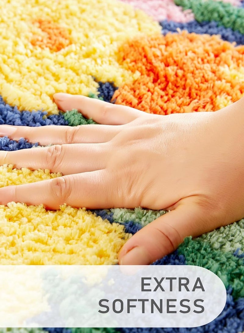 LOOPITYS 60 X 60cm Cute Flower Round Bathroom Carpet Anti slip Washable Bohemian Colored Flower Round Carpet Kitchen Bedroom Entrance Decoration Throwing Carpet Beautiful, Fashionable, Fluffy Microfiber Large Carpet - Image 4