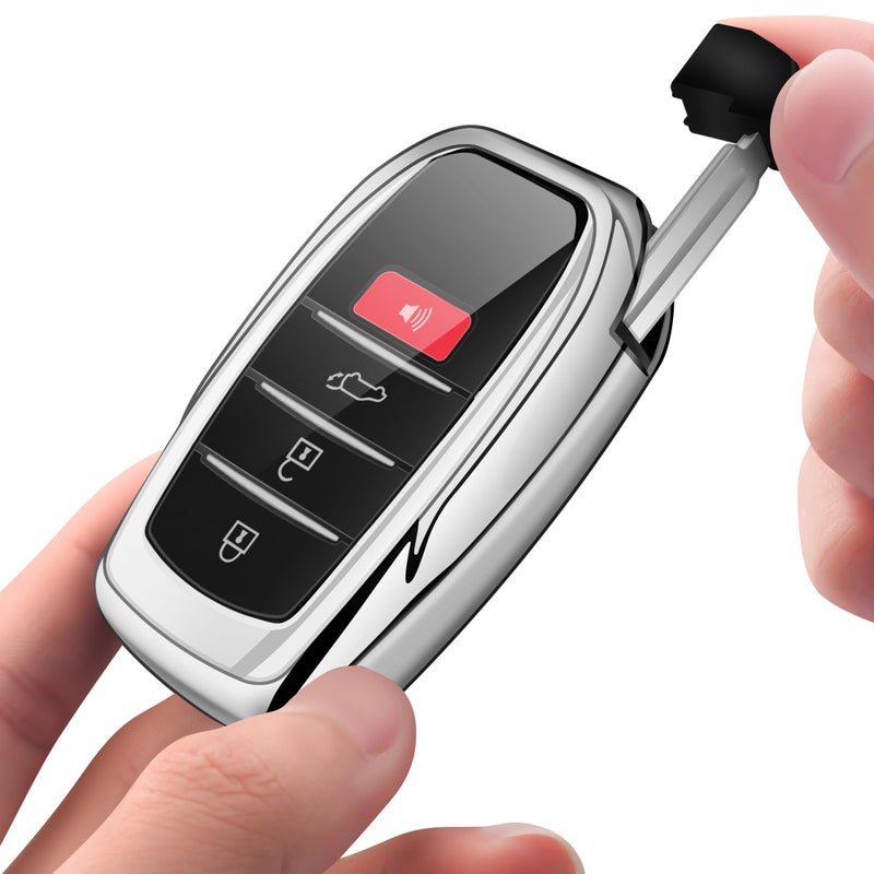Autophone غطاء مفتاح أوتوفون مع سلسلة مفاتيح متوافق مع تويوتا 2025-2026 كامري 4رانر، 2021-2026 فينزا، سيينا، 2019-2026 لاند كروزر، فورتشنر، ميراى، 2023-2026 هايلاندر، بريوس، كورولا (فضي) - Image 5
