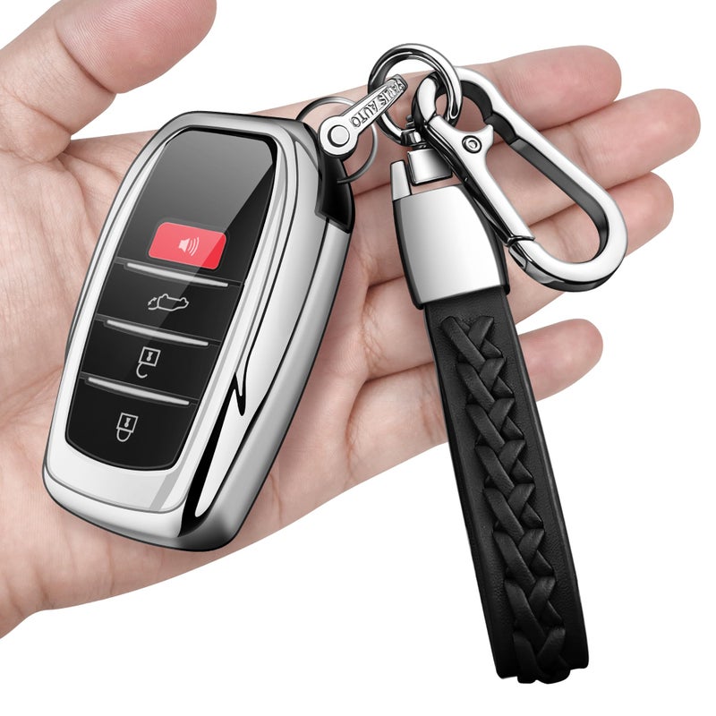 Autophone غطاء مفتاح أوتوفون مع سلسلة مفاتيح متوافق مع تويوتا 2025-2026 كامري 4رانر، 2021-2026 فينزا، سيينا، 2019-2026 لاند كروزر، فورتشنر، ميراى، 2023-2026 هايلاندر، بريوس، كورولا (فضي) - Image 1
