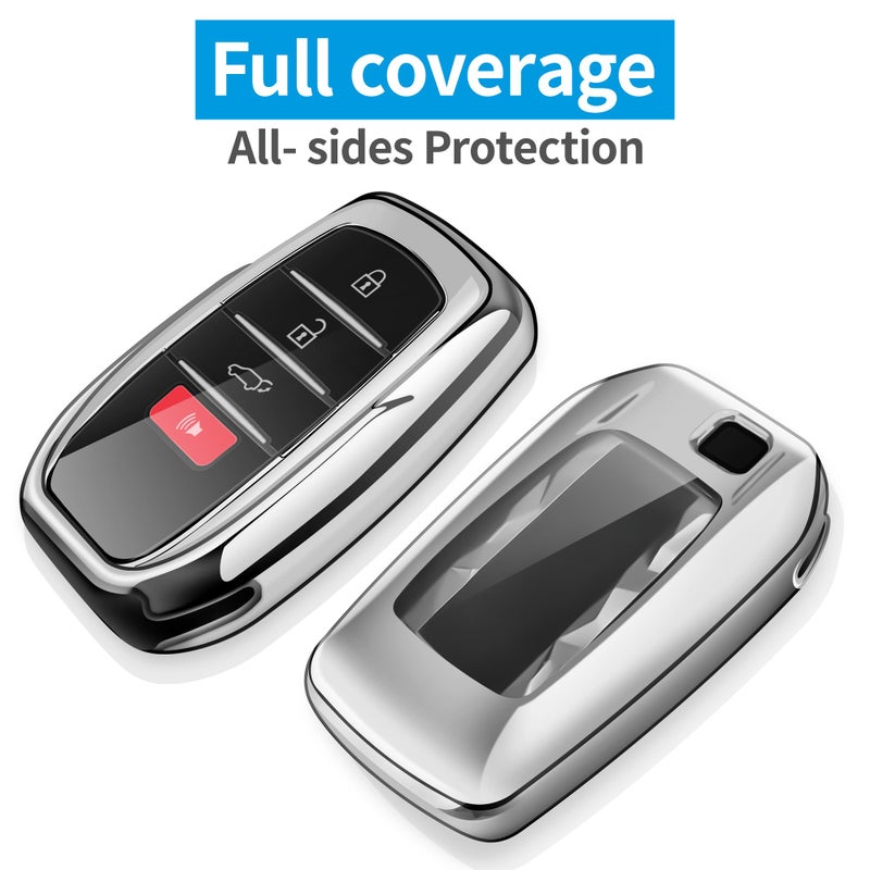 Autophone غطاء مفتاح أوتوفون مع سلسلة مفاتيح متوافق مع تويوتا 2025-2026 كامري 4رانر، 2021-2026 فينزا، سيينا، 2019-2026 لاند كروزر، فورتشنر، ميراى، 2023-2026 هايلاندر، بريوس، كورولا (فضي) - Image 3