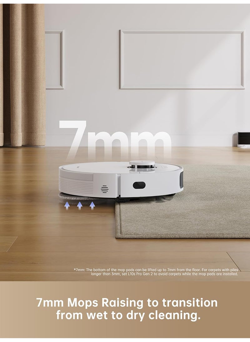 Dreame L10S Pro Gen 2 Robot Vacuum Cleaner And Mop, 7,000 Pa Suction Power, Automatic Mop Lifting, Ultrasonic Carpet Detection, Siri Compatibility, Dreamehome App, Pet Hair, Hard Floors, And Carpet 2400 W L10s PRO GEN 2 White - Image 5