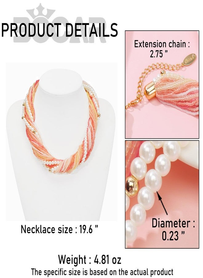 بوكار قلادة بوكار متعددة الطبقات بتصميم صدرية سميكة، مزينة بخرز ولؤلؤ بألوان متنوعة، هدية مثالية للنساء (NK-10775) (برتقالي مختلط) - Image 5