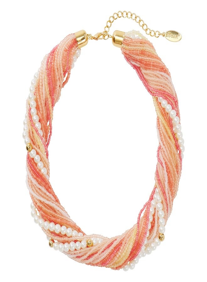 بوكار قلادة بوكار متعددة الطبقات بتصميم صدرية سميكة، مزينة بخرز ولؤلؤ بألوان متنوعة، هدية مثالية للنساء (NK-10775) (برتقالي مختلط) - Image 1