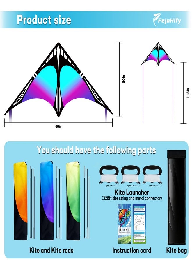 FejoHify Delta Kites Set for Adults and Kids (3-Pack, Multicolor), Easy to Fly for Beginners, Perfect for Beach, Park and Outdoor Activities - Image 2