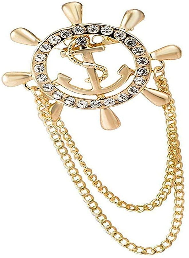 Zuo Bao Steering Wheel Royal Crown Rudder Anchor Tassel Chain Brooch Gold Golden Sea Anchor with Rope Brooch Pin Vintage Jewelry for Sea Lovers Beautiful Brooches label Pins (Anchor brooch) - Image 1