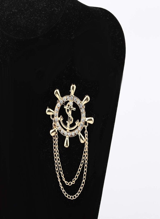Zuo Bao Steering Wheel Royal Crown Rudder Anchor Tassel Chain Brooch Gold Golden Sea Anchor with Rope Brooch Pin Vintage Jewelry for Sea Lovers Beautiful Brooches label Pins (Anchor brooch) - Image 5