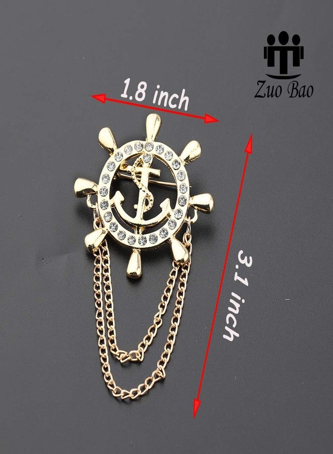 Zuo Bao Steering Wheel Royal Crown Rudder Anchor Tassel Chain Brooch Gold Golden Sea Anchor with Rope Brooch Pin Vintage Jewelry for Sea Lovers Beautiful Brooches label Pins (Anchor brooch) - Image 2