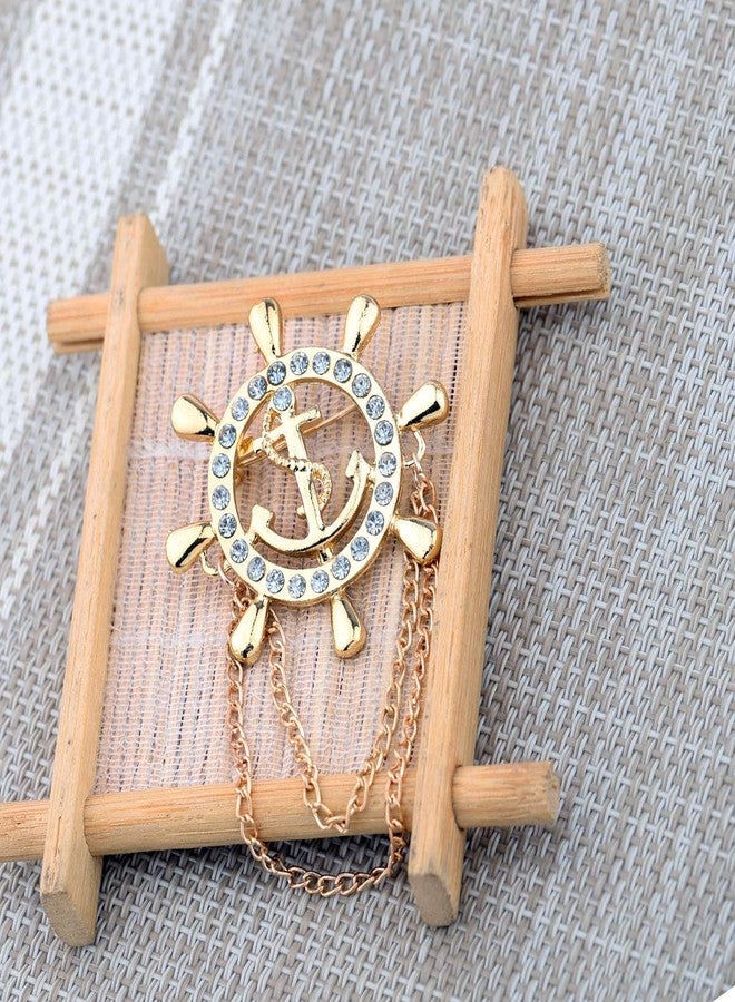 Zuo Bao Steering Wheel Royal Crown Rudder Anchor Tassel Chain Brooch Gold Golden Sea Anchor with Rope Brooch Pin Vintage Jewelry for Sea Lovers Beautiful Brooches label Pins (Anchor brooch) - Image 4