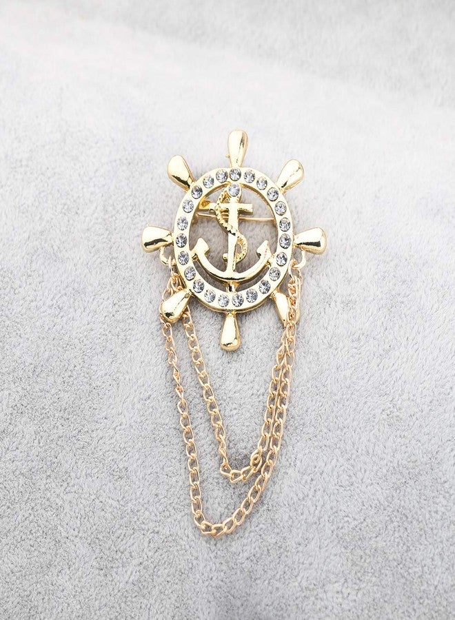 Zuo Bao Steering Wheel Royal Crown Rudder Anchor Tassel Chain Brooch Gold Golden Sea Anchor with Rope Brooch Pin Vintage Jewelry for Sea Lovers Beautiful Brooches label Pins (Anchor brooch) - Image 3