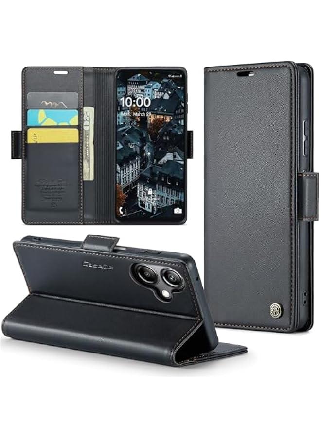 حافظة هاتف للطي مغناطيسية رقيقة تتناسب مع Samsung Galaxy A06، مع حامل بطاقات وحاجب RFID، جلدية بقفل مغناطيسي، تتميز بالمتانة ومقاومة الصدمات والخدوش لحماية Samsung Galaxy A06. - Image 1