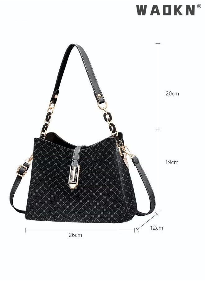 WAOKN - Women's Soft Faux Leather Tote Shoulder Bag from,PU Leather Handbag Large Capacity Shoulder Bag Female Leisure Shoulder Bags Fashion Purses Vintage Large Capacity Tote bag Black - Image 1