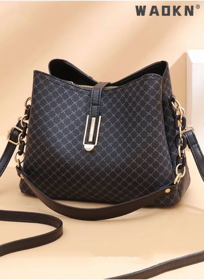 WAOKN - Women's Soft Faux Leather Tote Shoulder Bag from,PU Leather Handbag Large Capacity Shoulder Bag Female Leisure Shoulder Bags Fashion Purses Vintage Large Capacity Tote bag Black - Image 1