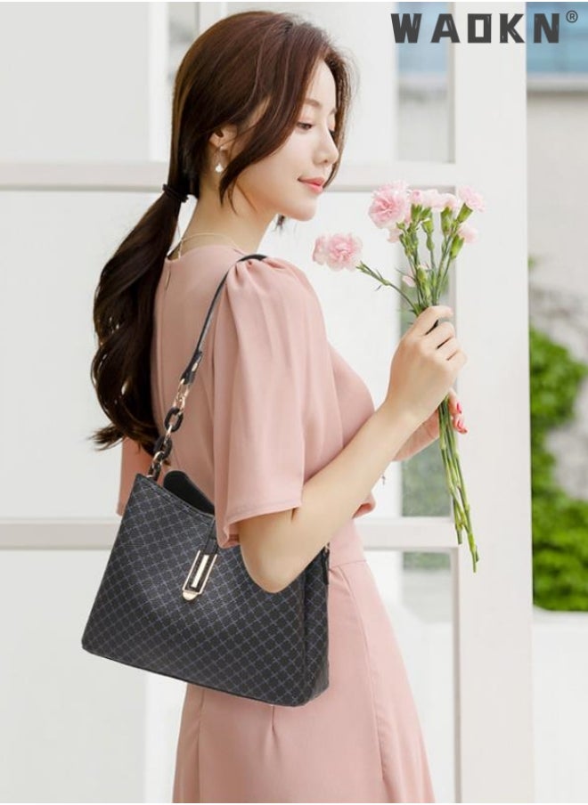 WAOKN - Women's Soft Faux Leather Tote Shoulder Bag from,PU Leather Handbag Large Capacity Shoulder Bag Female Leisure Shoulder Bags Fashion Purses Vintage Large Capacity Tote bag Black - Image 1